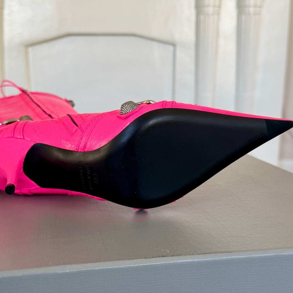 NIB $2,600 Balenciaga Cagole Leather Designer Boot Neon Pink Arena 39.5 694395 - Picture 4 of 15